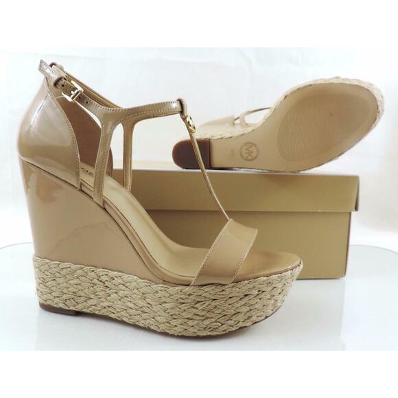 Women's Shoes Michael Kors Kerri Wedge Platform Heels Sandal Nude Patent Size 10 - Picture 9 of 9